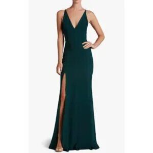 NEW Dress the Population Iris Slit Crepe Gown New Pine Size XXL